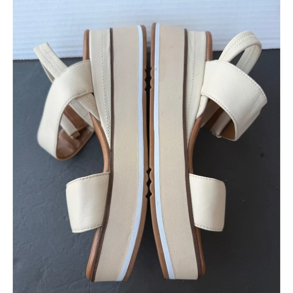 NWOT‎ Caslon Briana Slingback Cream Leather Platform Wide Strap Sandals Sz 11M